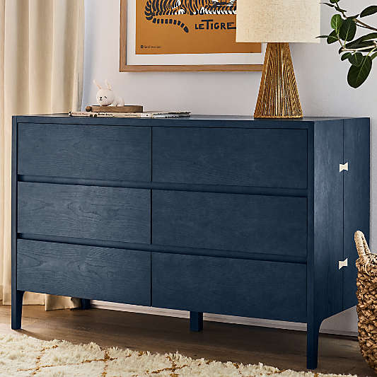 Nova 50" Indigo Dyed Ash Wood Wide 6-Drawer Kids Dresser