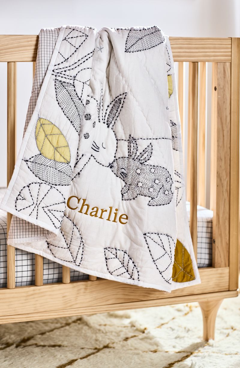 Cozy Bunny Embroidered Organic Cotton Voile Baby Crib Quilt - image 2 of 13