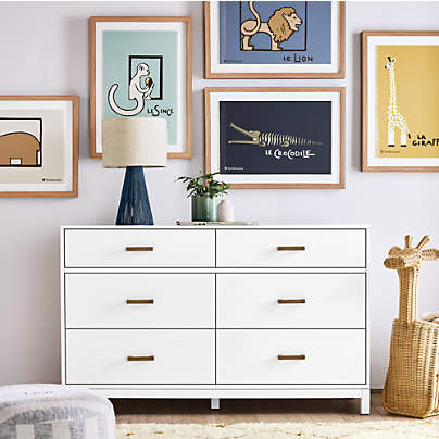 Parke 55" White Wood 6-Drawer Kids Dresser
