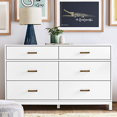 Parke 55" White Wood 6-Drawer Kids Dresser