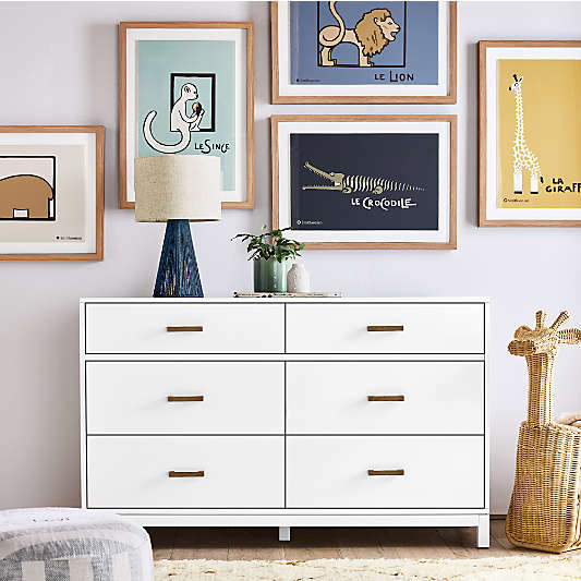 Parke 55" White Wood 6-Drawer Kids Dresser
