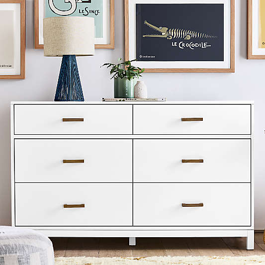 Parke 55" White Wood 6-Drawer Kids Dresser