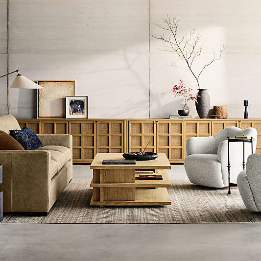 Campagna 76" Rattan and Natural Oak Wood Storage Media Console