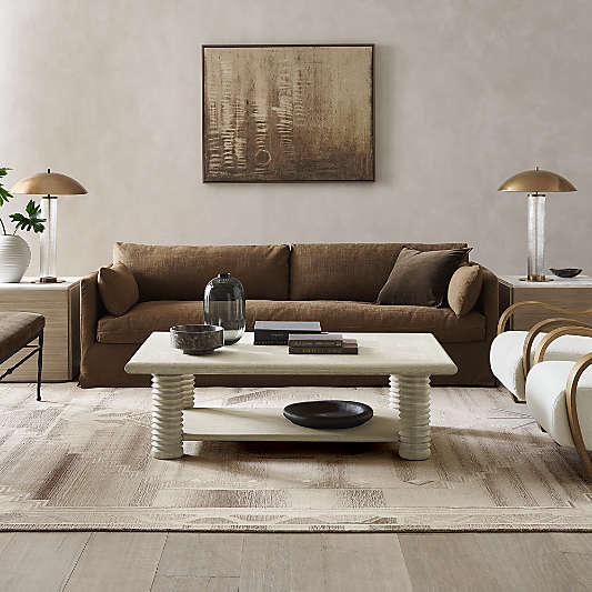 Garde Whitewashed Oak Wood 55.5" Rectangular Coffee Table with Shelf