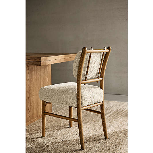 Pierre Light Brown Oak Wood Dining Side Chair with Faux Shearling