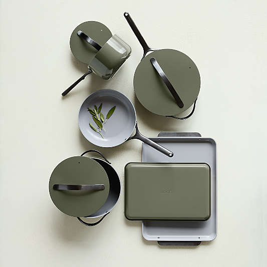 Caraway ® Home 7-Piece Olive Green Ceramic Non-Stick Cookware Set with Gunmetal Hardware