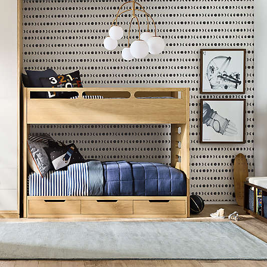 Bridgeman Natural Oak Wood Kids Twin Bunk Bed with Storage Trundle