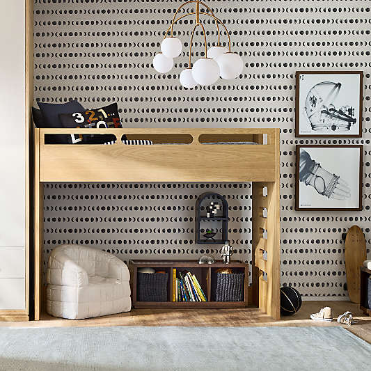 Bridgeman Natural Oak Wood Kids Twin Loft Bed with Ladder