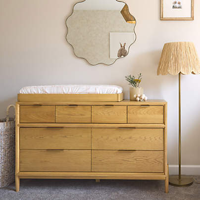 Bodie 54" Natural Oak Wood Wide 8-Drawer Kids Dresser
