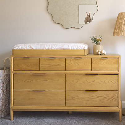 Bodie 54" Natural Oak Wood Wide 8-Drawer Kids Dresser