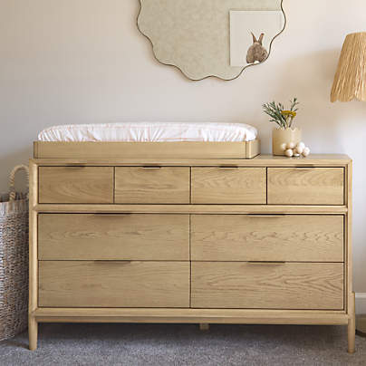 Bodie 54" Natural Oak Wood Wide 8-Drawer Kids Dresser