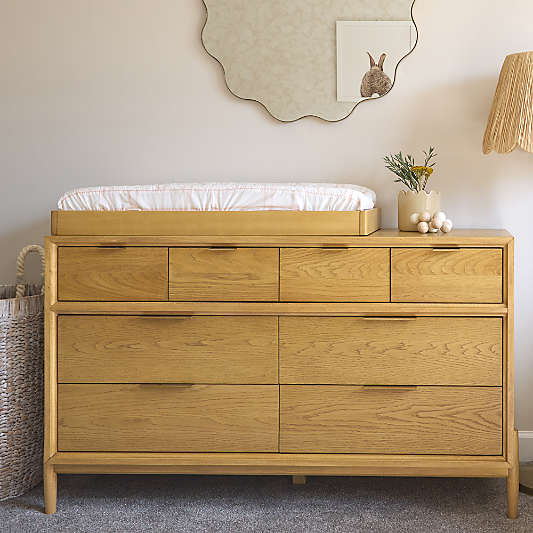Bodie 54" Natural Oak Wood Wide 8-Drawer Kids Dresser