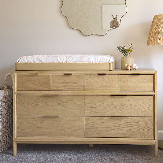 Bodie 54" Natural Oak Wood Wide 8-Drawer Kids Dresser