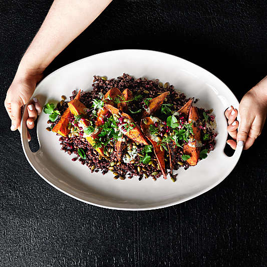 Marin White 18" Oval Stoneware Serving Platter with Handles