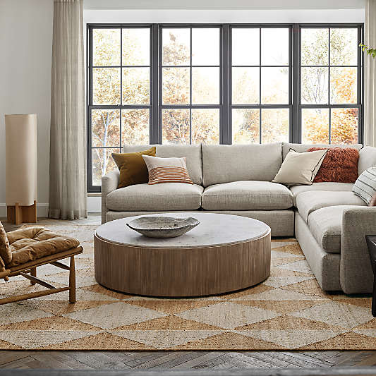 Troupe Marble and Natural Pine Wood 56" Round Coffee Table