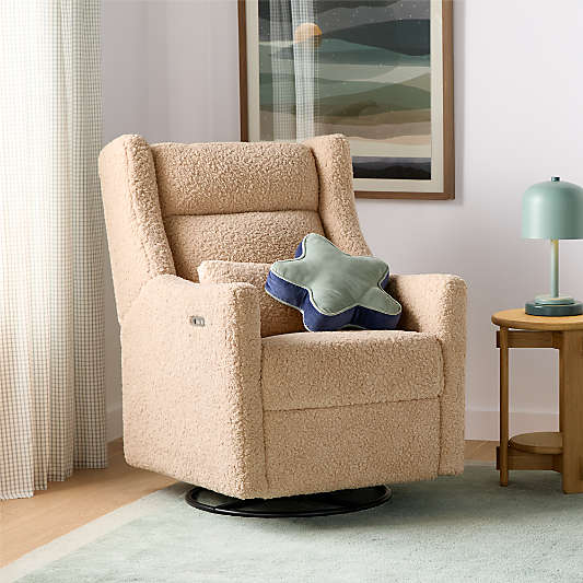 Babyletto Kiwi Deluxe Chai Shearling Nursery Electronic Swivel Glider Power Recliner with Heat Message