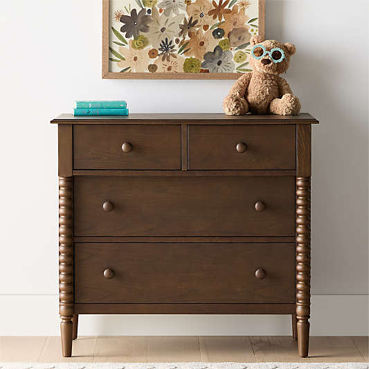 Jenny Lind 37" Deep Brown Wood Narrow 4-Drawer Kids Dresser