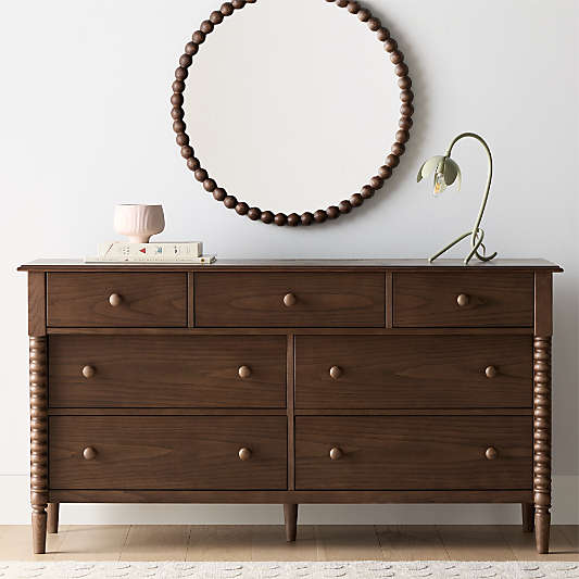 Jenny Lind 62" Deep Brown Wood Extra Wide 7-Drawer Kids Dresser