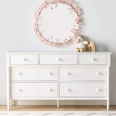 Jenny Lind 62" White Wood Extra Wide 7-Drawer Kids Dresser
