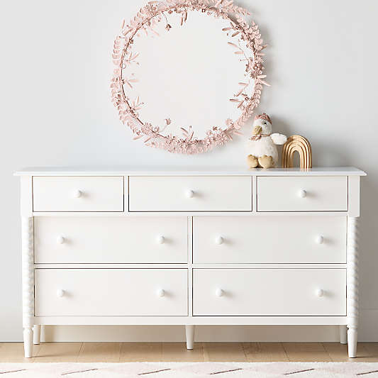 Jenny Lind 62" White Wood Extra Wide 7-Drawer Kids Dresser