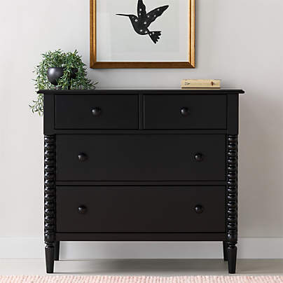 Jenny Lind 37" Black Wood Narrow 4-Drawer Kids Dresser