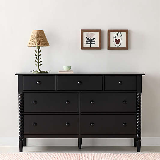 Jenny Lind 54" Black Wood Wide 7-Drawer Kids Dresser