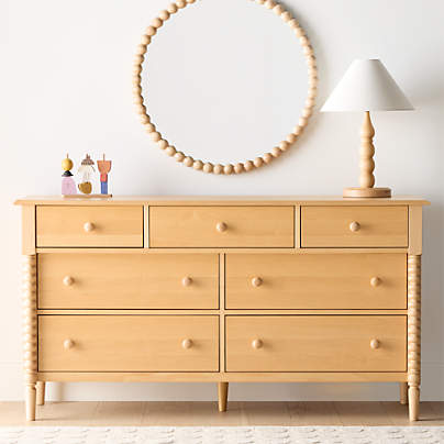 Jenny Lind 62" Natural Maple Wood Extra Wide 7-Drawer Kids Dresser