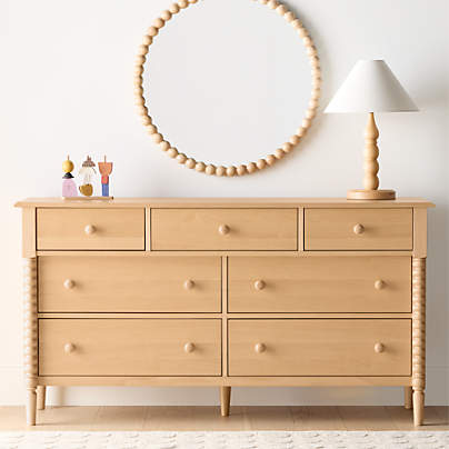 Jenny Lind 62" Natural Maple Wood Extra Wide 7-Drawer Kids Dresser