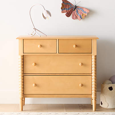 Jenny 37" Lind Maple Wood Narrow 4-Drawer Kids Dresser