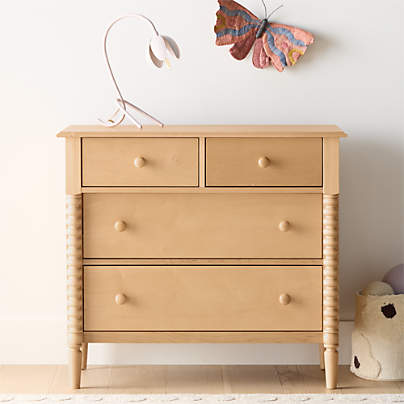 Jenny 37" Lind Maple Wood Narrow 4-Drawer Kids Dresser