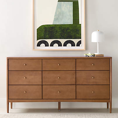 Hampshire 64" Natural Brown Wood Extra Wide 9-Drawer Kids Dresser