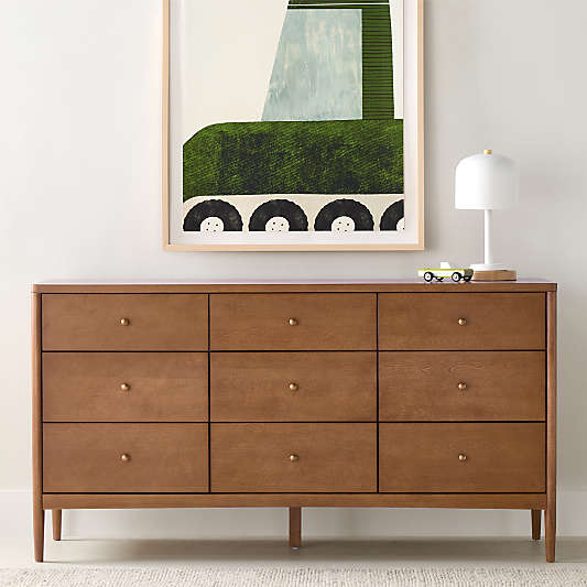Hampshire 64" Natural Brown Wood Extra Wide 9-Drawer Kids Dresser