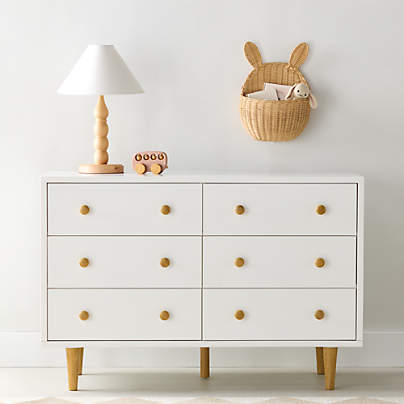 Finn 51" White Wood Wide 6-Drawer Kids Dresser
