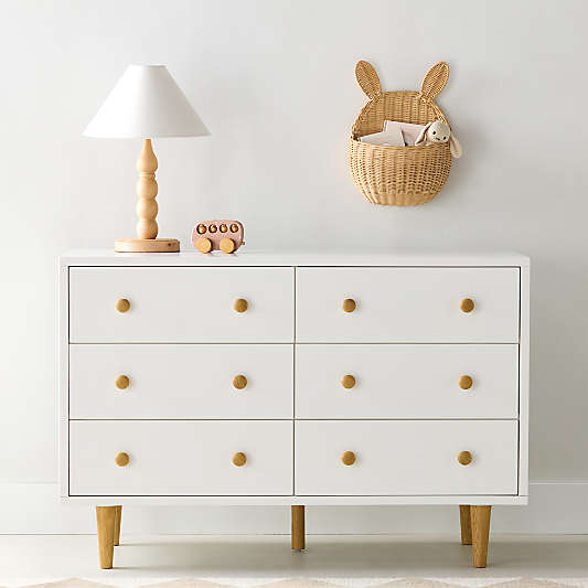 Finn 51" White Wood Wide 6-Drawer Kids Dresser