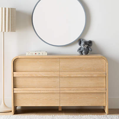 Mira 52" Natural Oak Wood Wide 6-Drawer Kids Dresser