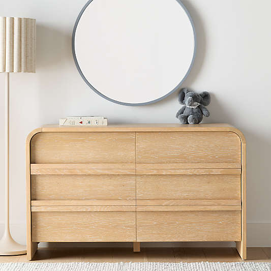Mira 52" Natural Oak Wood Wide 6-Drawer Kids Dresser