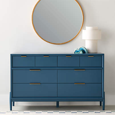 Bodie 54" Blue Wood Wide 8-Drawer Kids Dresser