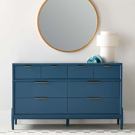 Bodie 54" Blue Wood Wide 8-Drawer Kids Dresser