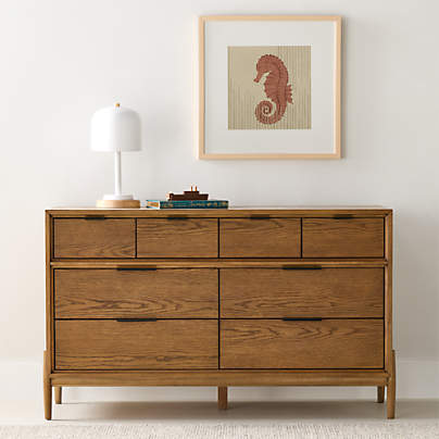 Bodie 54" Flax Brown Wood Wide 8-Drawer Kids Dresser