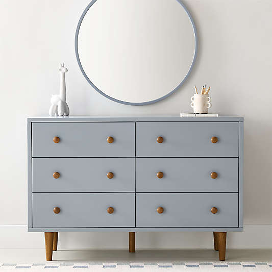 Finn 51" Mist Blue Wood Wide 6-Drawer Kids Dresser