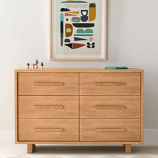 Grayson 52" Barley Brown Wood Wide 6-Drawer Kids Dresser