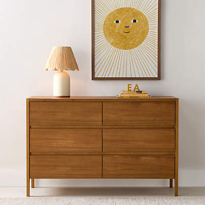 Nova 50" Natural Acacia Wood Wide 6-Drawer Kids Dresser