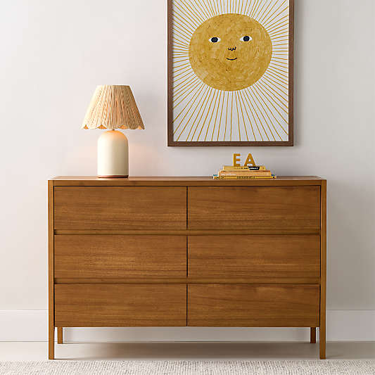 Nova 50" Natural Acacia Wood Wide 6-Drawer Kids Dresser