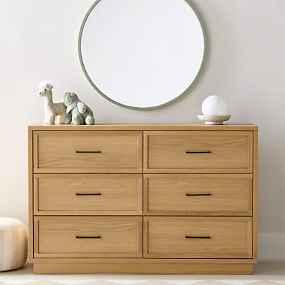Oliver 52" Natural Oak Wood Wide 6-Drawer Kids Dresser