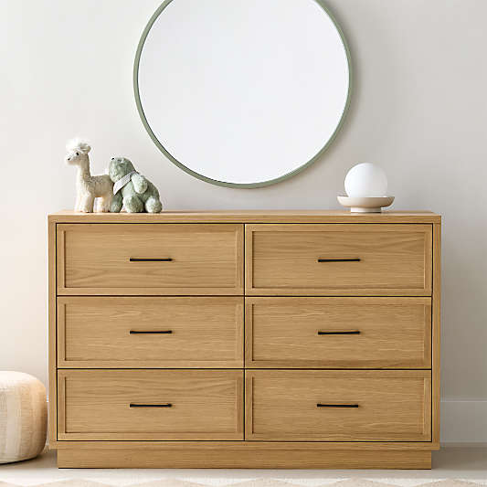 Oliver 52" Natural Oak Wood Wide 6-Drawer Kids Dresser