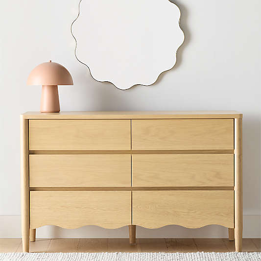 Waveland 54" Natural Oak Wood Wide 6-Drawer Kids Dresser