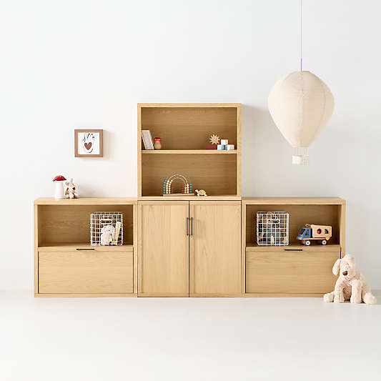 Oliver 32" Modular Natural Oak Wood Kids Bookcase with Drawer