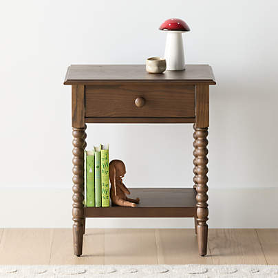 Jenny Lind 21" Deep Brown Wood Spindle Kids Nightstand with Drawer