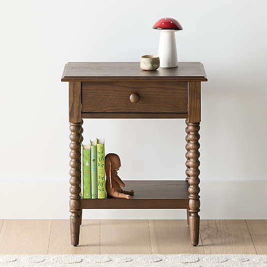 Jenny Lind 21" Deep Brown Wood Spindle Kids Nightstand with Drawer