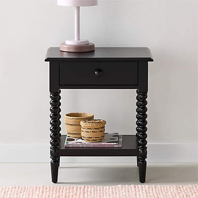 Jenny Lind Black Wood Spindle Kids Nightstand with Drawer